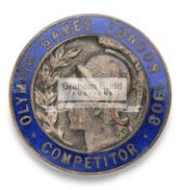 London 1908 Olympic Games competitor's badge, by Vaughton of Birmingham, silvered bronze & enamel,
