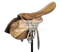 A lightweight flat race saddle used by Jockey Edward Hide during his career,