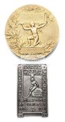 Two cased tennis medals, the first a large French silver-gilt medallion inscribed PRIX DE LA CIE,