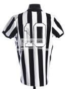 Pele: signed black & white striped Santos No.10 match jersey long-sleeved, signed to the reverse No.