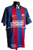 Messi, Suarez & Neymar triple-signed Barcelona replica jersey,