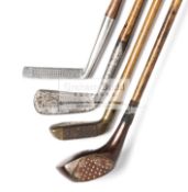 Four hickory shafted golf clubs, comprising a Silver Dint patent driver,