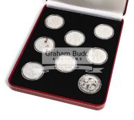 A cased set of eight Pobjoy Mint silver Isle of Man European Football Championship Crowns, 1996,