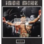Mike Tyson signed photographic framed display, comprising a large 16 by 20in.