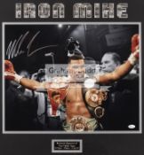 Mike Tyson signed photographic framed display, comprising a large 16 by 20in.