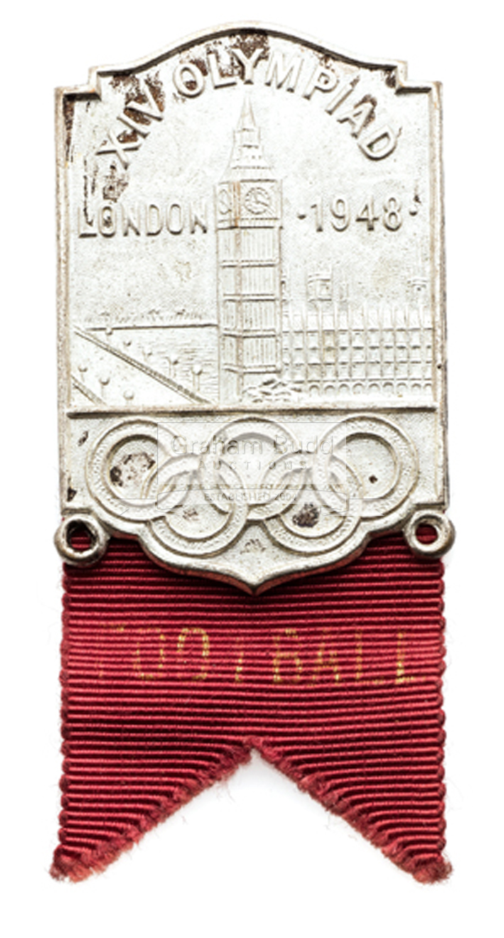 London 1948 Olympic Games Football official's badge, silvered, design with Olympic Rings,