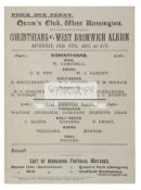 Corinthians v West Bromwich Albion programme 27th February 1897, in the form of a penny match card,