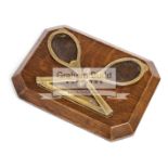 A brass and oak letter clip holder,