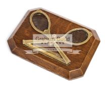 A brass and oak letter clip holder,