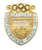 Paris 1924 Olympic Games French Olympic Committee member's badge, shield shaped badge,