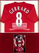 Steven Gerrard signed Liverpool replica jersey framed presentation,