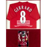 Steven Gerrard signed Liverpool replica jersey framed presentation,