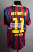Neymar signed replica Barcelona jersey, with badging, shirt number and player lettering,