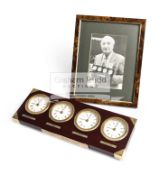 A four clock mahogany deskstand, presented by the Lawn Tennis Association to Fred Perry,