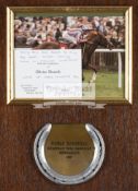 A racing plate worn by Noble Minstrel winning the 1987 European Free Handicap at Newmarket,