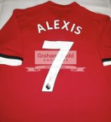 A group of six signed Manchester United replica home jerseys, comprising Alexis Sanchez, Paul Pogba,