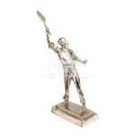 A handsome silvered-bronze gentleman tennis player figurine,