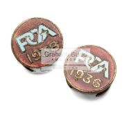 Two PGA golfing enamelled lapel badges for 1936 and 1938,