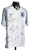 A team-signed England 2017-18 home jersey, 19 signatures in marker pen, Dele Alli, Maguire, Dier,
