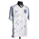 A team-signed England 2017-18 home jersey, 19 signatures in marker pen, Dele Alli, Maguire, Dier,