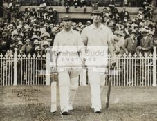 Fine period photograph of Jack Hobbs and Douglas Jardine walking out to bat in the 5th Ashes Test