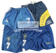 A Trio of Brazil blue playing shorts, all signed by Bebeto,