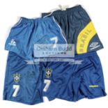 A Trio of Brazil blue playing shorts, all signed by Bebeto,