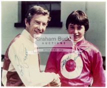 A double-signed small colour photograph of the jockeys Lester Piggott & Steve Cauthen,