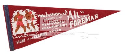 A souvenir pennant for the Muhammad Ali v George Foreman World Heavyweight Championship boxing