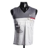 An autographed Nike tennis tank top, signed by Lindsay Davenport, the grey,