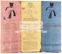 A group of three broadsheet programmes for the Paris 1924 Olympic Games Costume Ball organised by