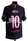 Lionel Messi signed replica FC Barcelona No.10 jersey, signed to the reverse No.