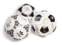 A trio of footballs as used at the 1970, 1978 and 1986 FIFA World Cups, 1970 Adidas Durlast Telstar,