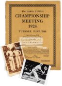 Wimbldeon Championship Meeting Tuesday June 26th 1928 Programme,