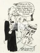 Two original Roy Ullyett (1914-2001) cricket cartoon artworks, the first signed,