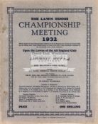 A rare Wimbledon Championship Meeting Saturday July 2nd 1932 Programme,