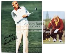 Jack Nicklaus and Arnold Palmer signed colour photographs, both signed in black marker pen, mounted,
