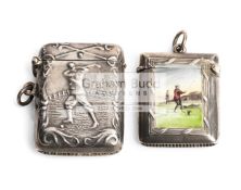 Edwardian silver & enamel vesta cases featuring golfers,