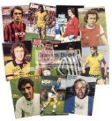 A collection of autographed football magazine/book plates and cuttings, packed with approx.