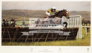 Limited edition print of the racehorse Istabraq with Charlie Swan up in the 1998 Champion Hurdle,