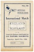 England v Scotland programme played at Manchester United's Old Trafford ground 17th April 1926