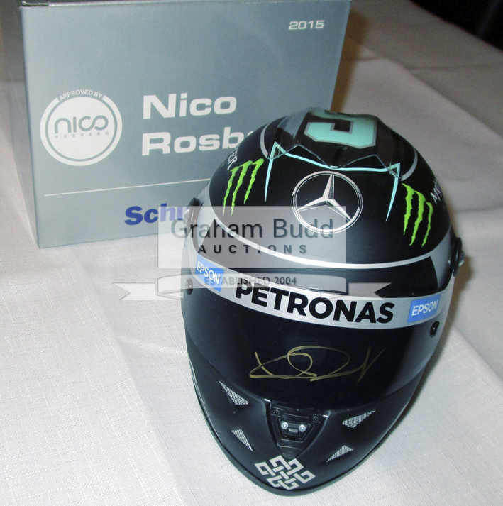 Nico Rosberg signed F1 memorabilia, comprising a signed Mercedes 2015 F1 mini helmet 1:2 scale,