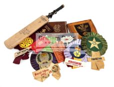 A quantity of cricket memorabilia, Three 1970s autographed cricket bats,