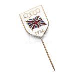 Berlin 1936 Olympic Games Great Britain team lapel badge, enamel Union Jack on a white ground,
