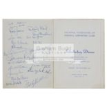 Autographed National Federation of Football Supporters' Clubs Introductory Dinner menu 1965,