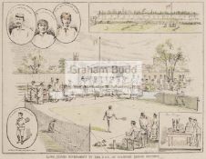 Tennis & Football interest: a Victorian coloured print depicting a tennis tournament at Stamford