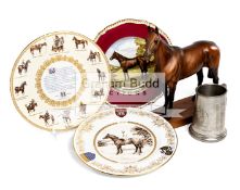 A group of horse racing collectibles,
