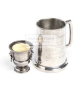 A trophy from the Tony Barton Memorial Match, a silver plated miniature urn, inscribed TONY BARTON,