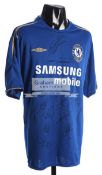 Team-signed Chelsea centenary shirt, signed in black marker pen by Drogba, Terry, Lampard.