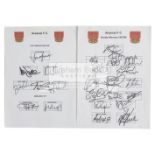 Arsenal FC Double Winners 1997-98 autographs sheet, Wenger, Wright, Bergkamp, Anelka, Vieira, Keown,
